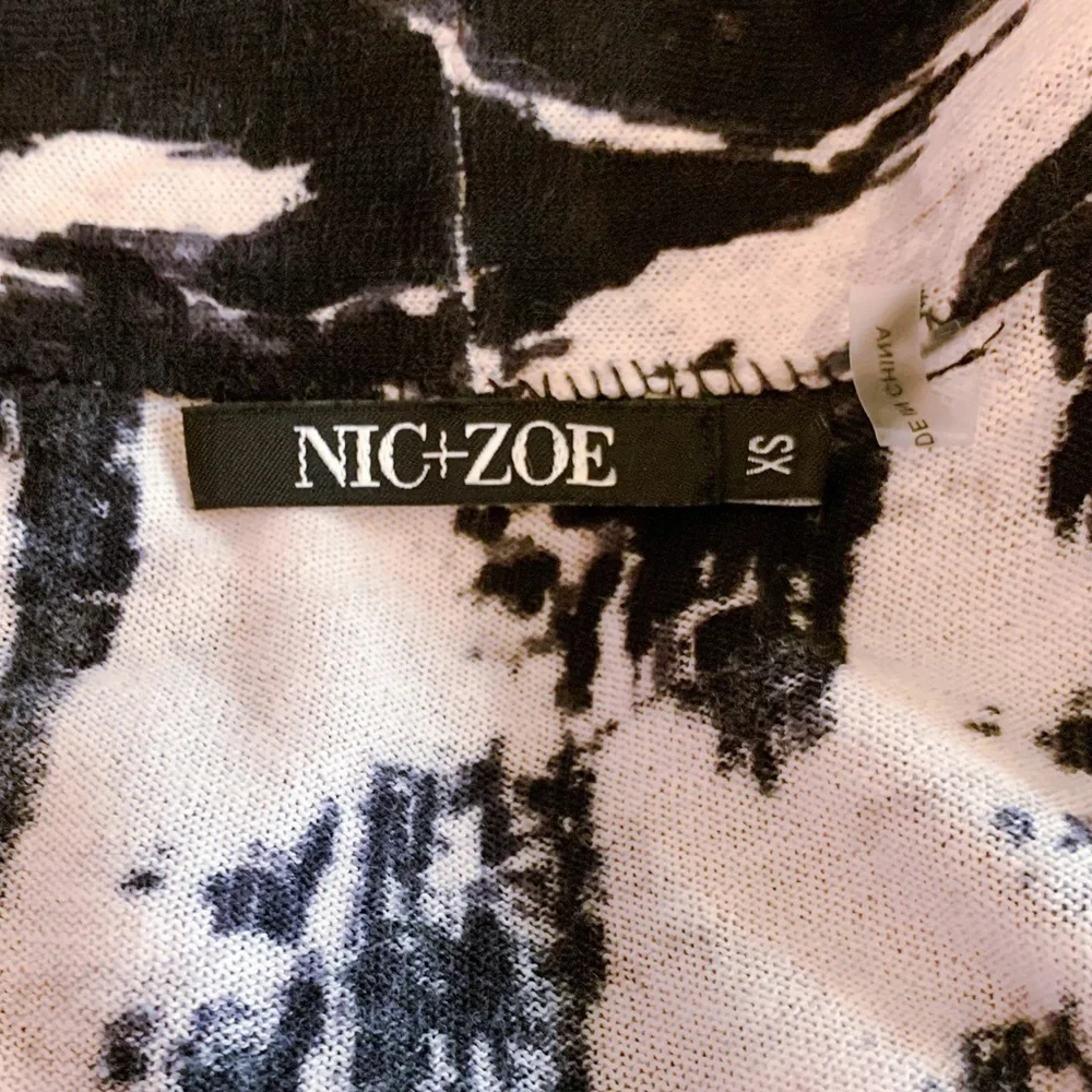 Nic+Zoe Castaway Open Front Cardigan Sweater Duster Abstract Black White XS